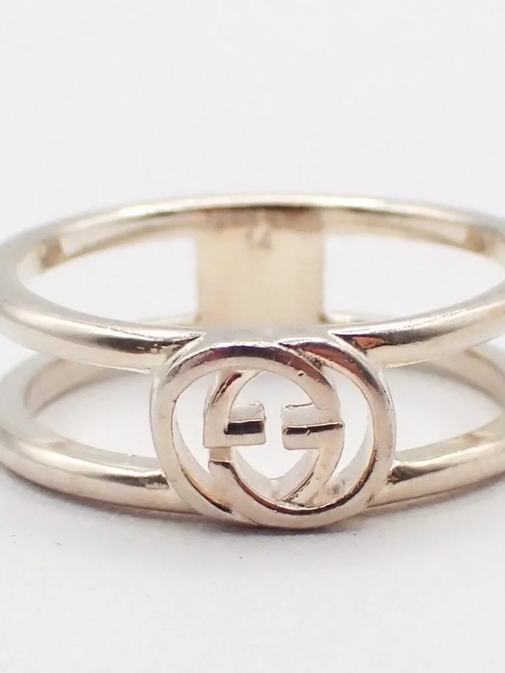 GUCCI Interlocking G Logo Ring Silver 925 Size JP14 US7 Italy Accessory 60KC874 - Picture 2 of 11